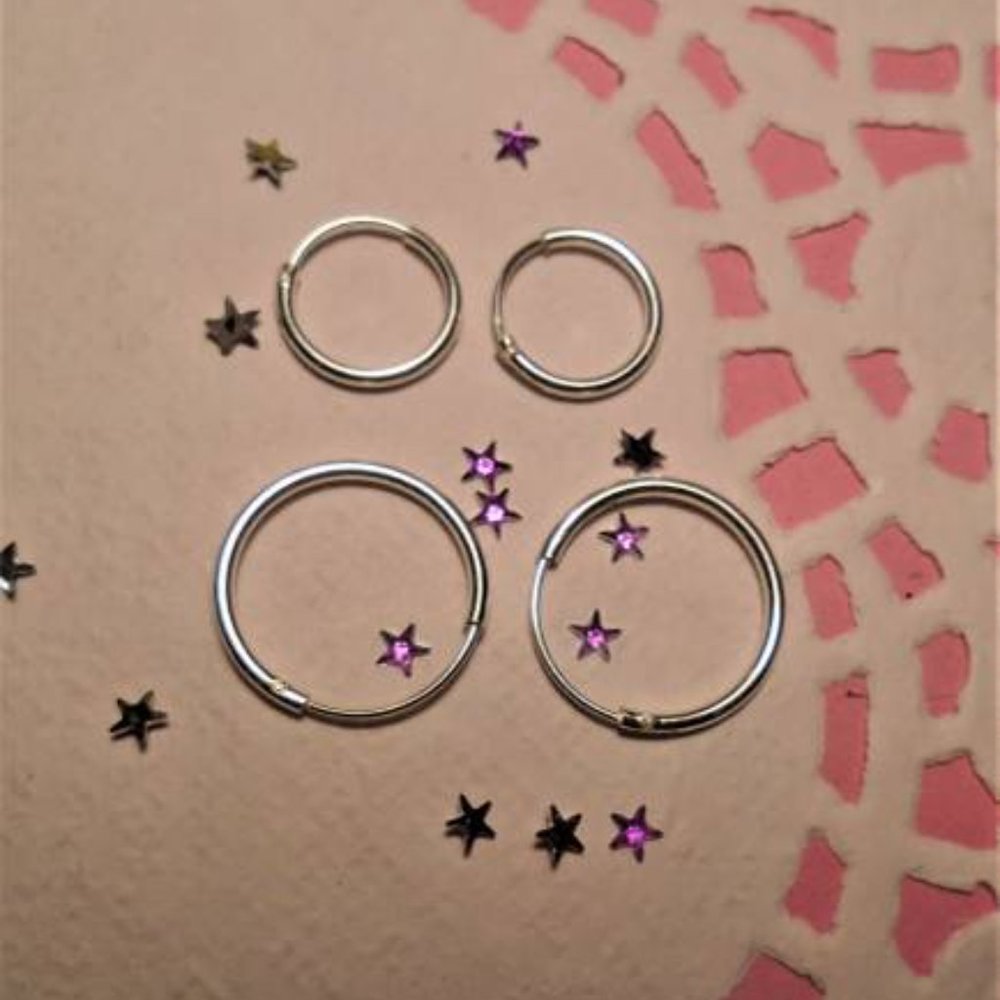 NWOT 2 pairs small silver hoops earrings 10mm & 14mm 925 Sterling Silver hoop
